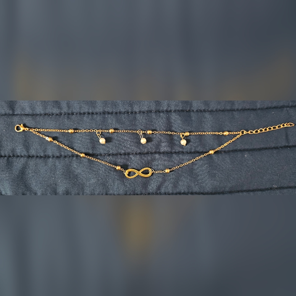 Double Layer Infinity Pearl Anklet Bracelet,Endless Love Symbol Anklet